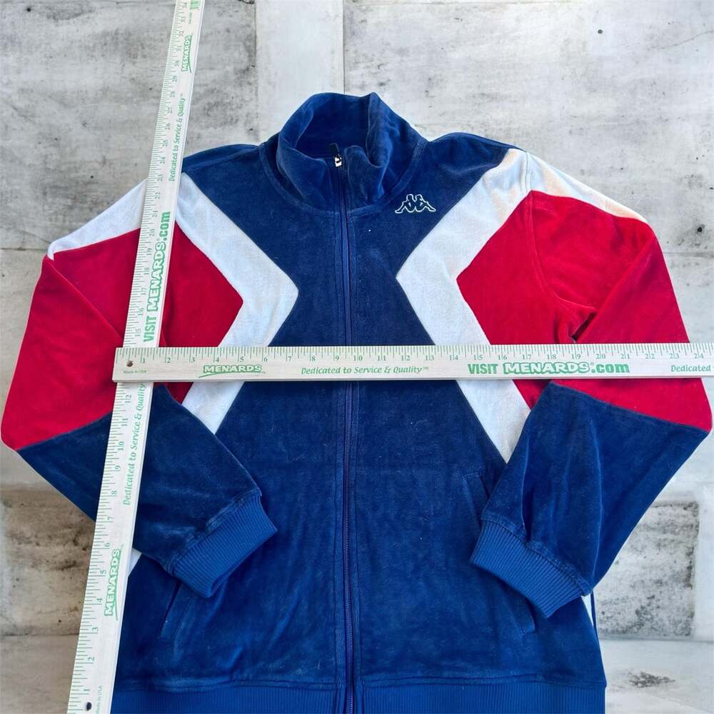 Kappa Vintage Velour Full Zip Track Jacket Blue Red and White